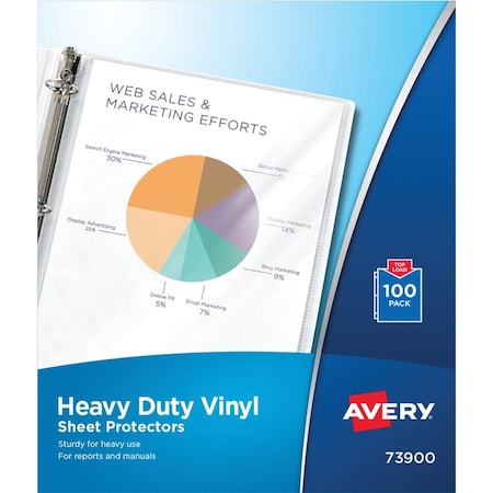Avery Protector, Sheet, Vinyl, Clear 100PK AVE73900